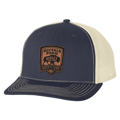 BRO Shield Leather Patch Trucker Hat in Blue