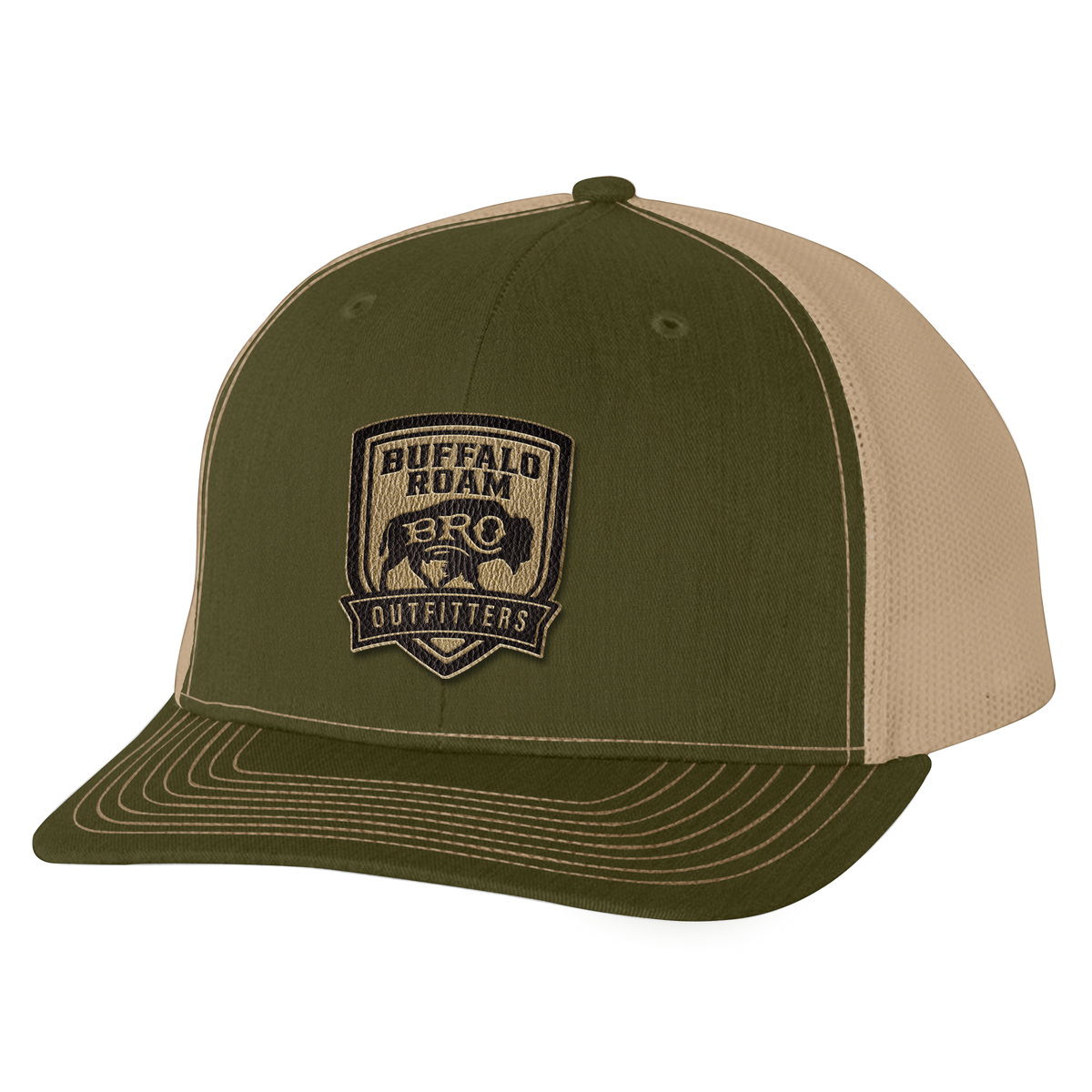 BRO Shield Leather Patch Trucker Hat in Green