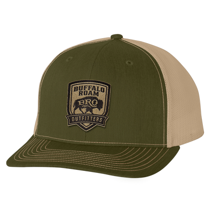 BRO Shield Leather Patch Trucker Hat in Green