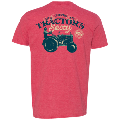 She Thinks My Tractor’s Sexy Graphic T-Shirt in Vintage Red, front