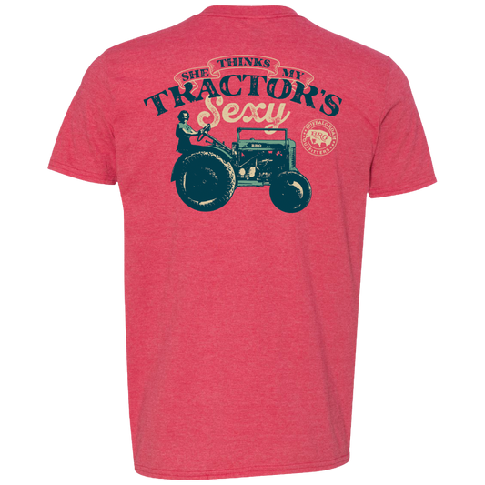 She Thinks My Tractor’s Sexy Graphic T-Shirt in Vintage Red, front