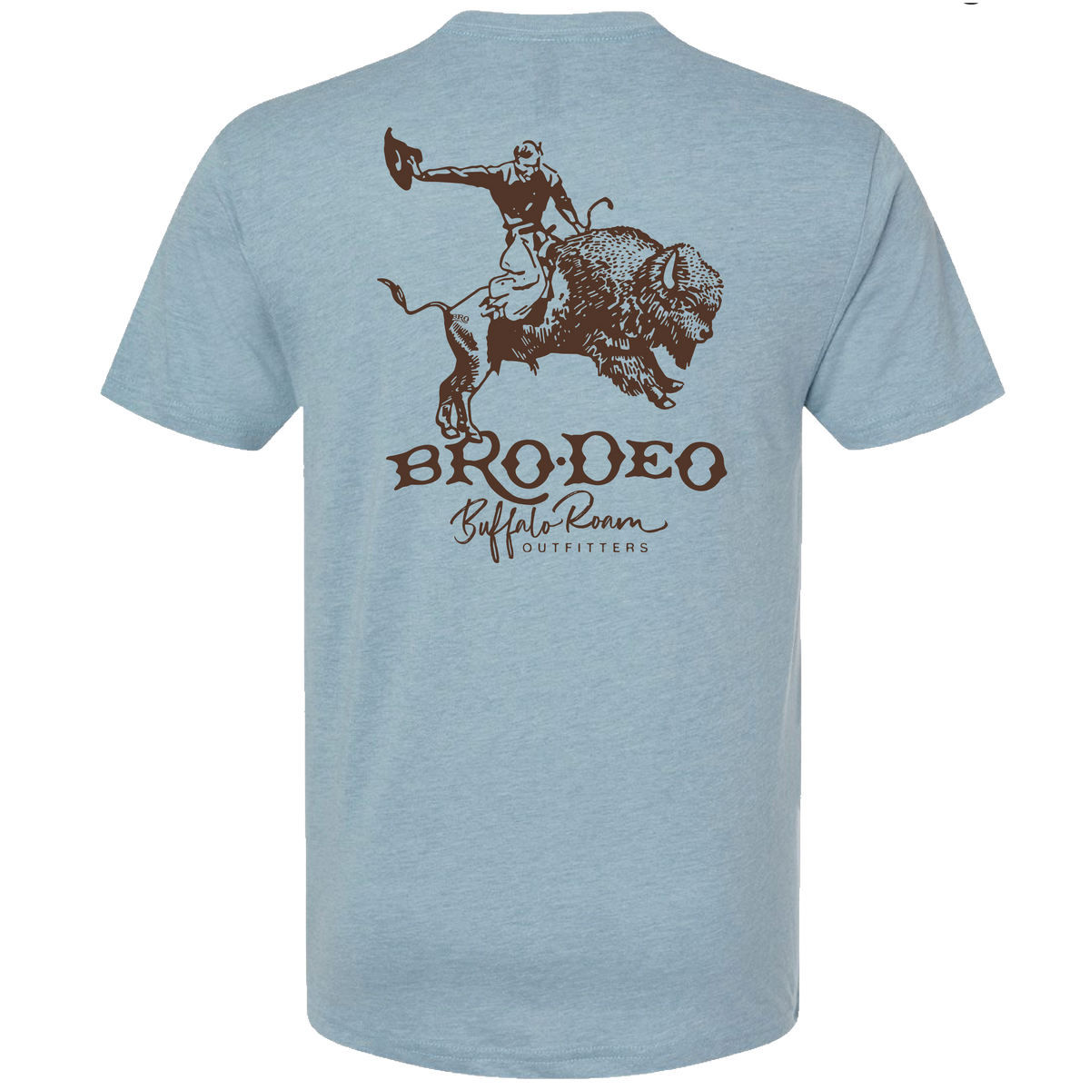 BRODEO Short Sleeve Graphic T-Shirt in Stonewash Denim, back graphic