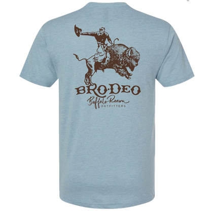 BRODEO Short Sleeve Graphic T-Shirt in Stonewash Denim, back graphic