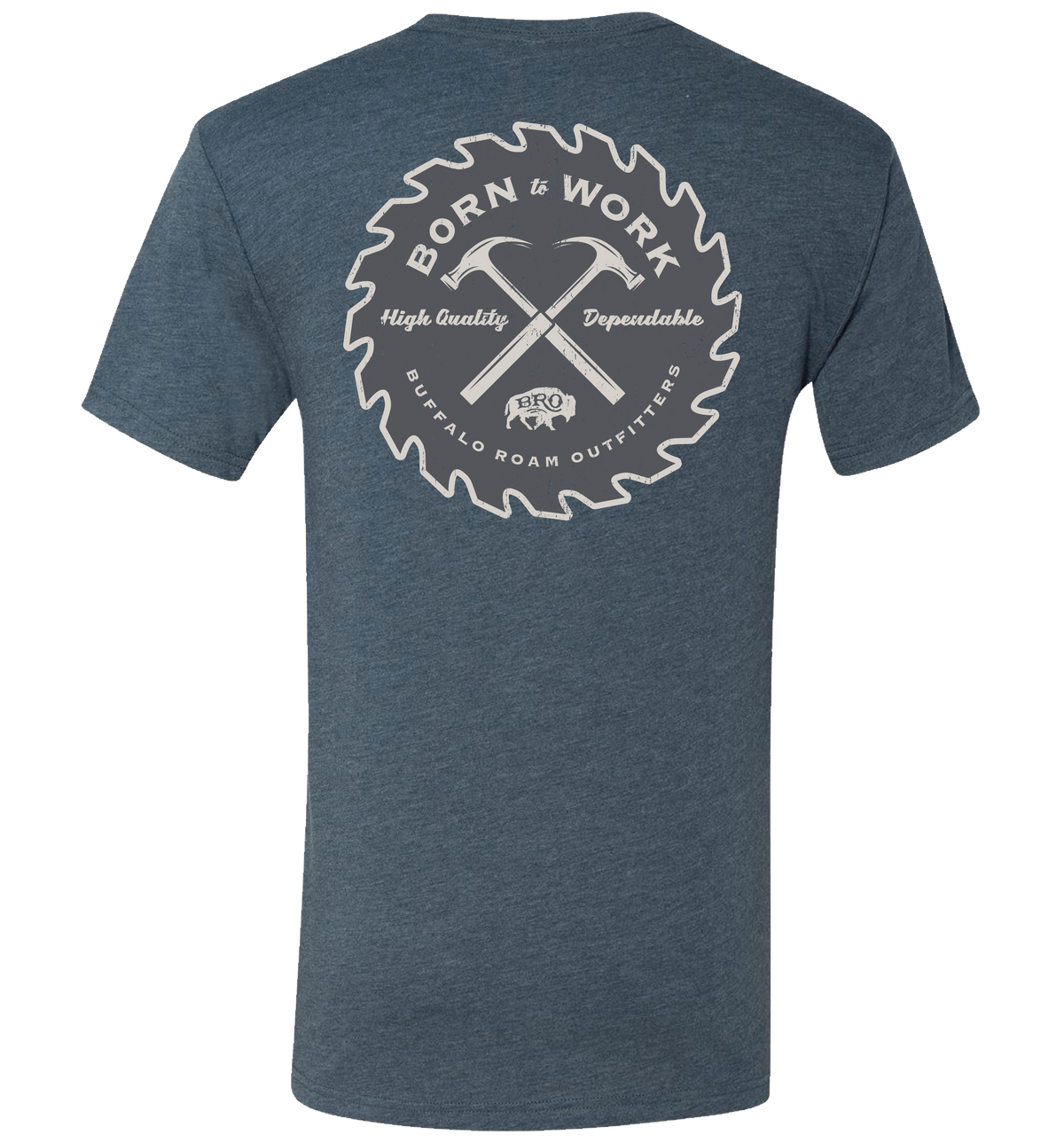 Born to Work Graphic T-Shirt in Heather Indigo, back graphic