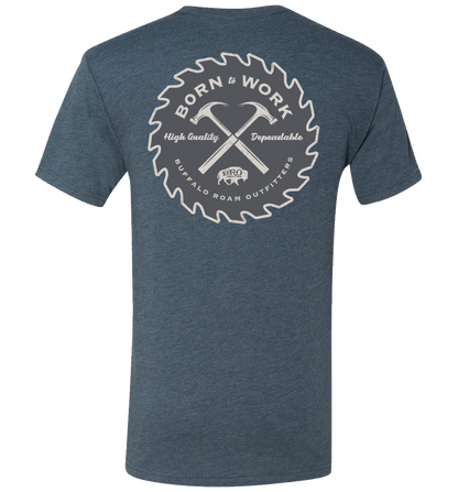 Born to Work Graphic T-Shirt in Heather Indigo, back graphic