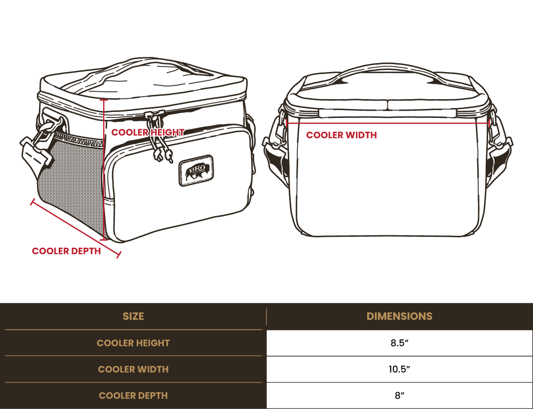 Size chart for BRO 8 Can Cooler