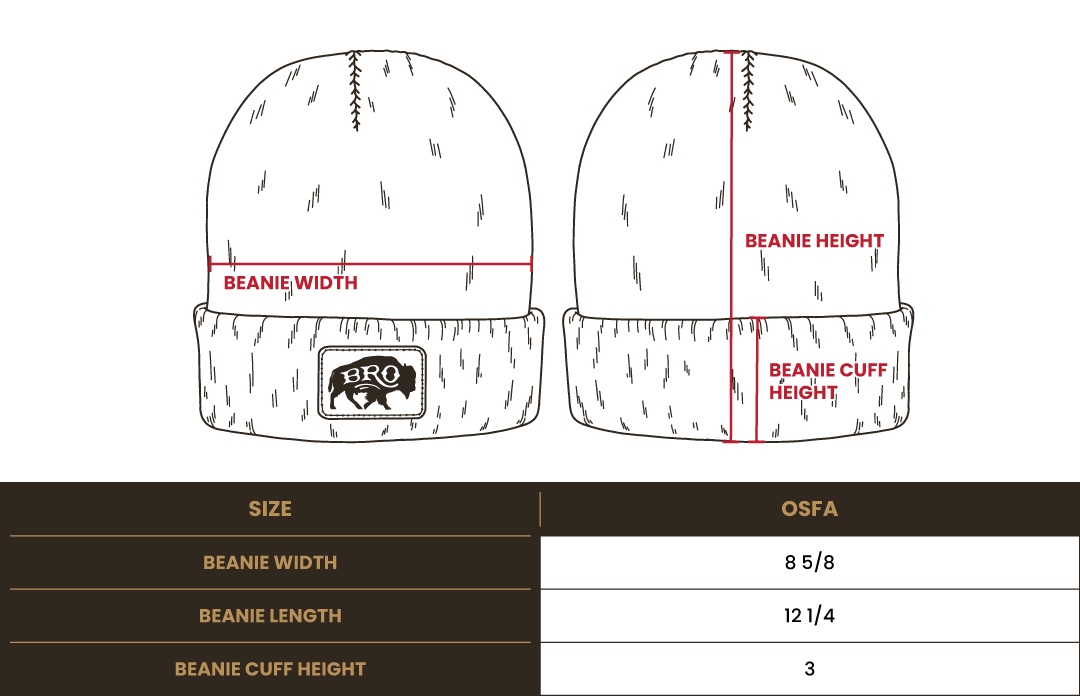 Size chart for BRO Beanie