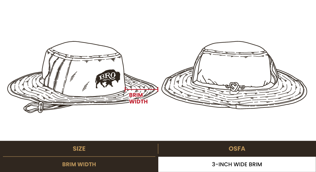 Size chart for BRO Boonie Hat