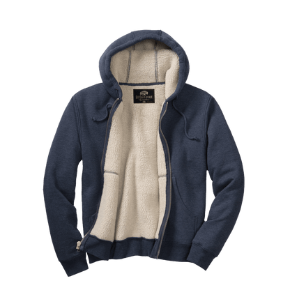 BRO Heavyweight Full-Zip Fleece Hoodie in Navy – open front view