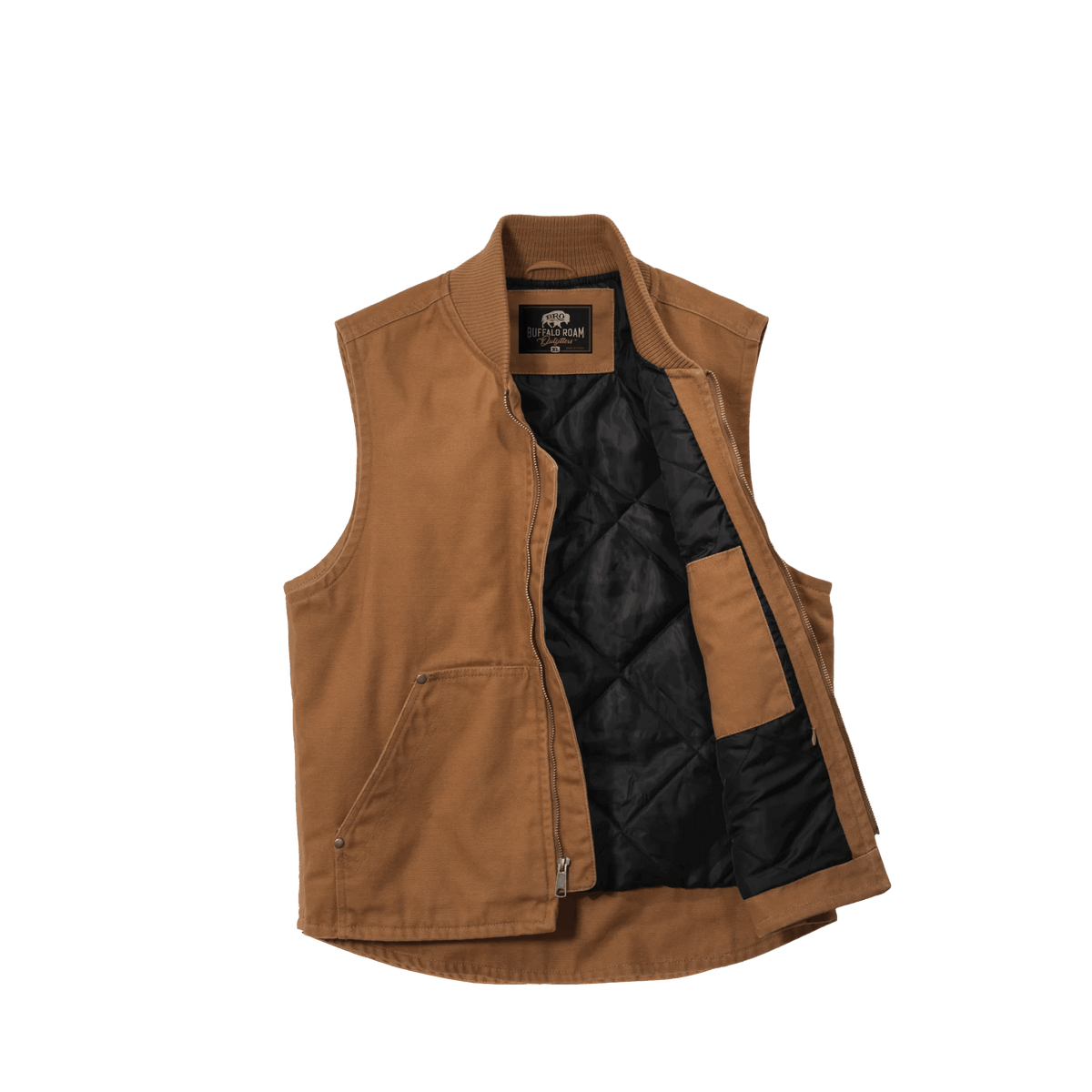 BRO Insulated Duck Work Vest in Duck Brown – open front view