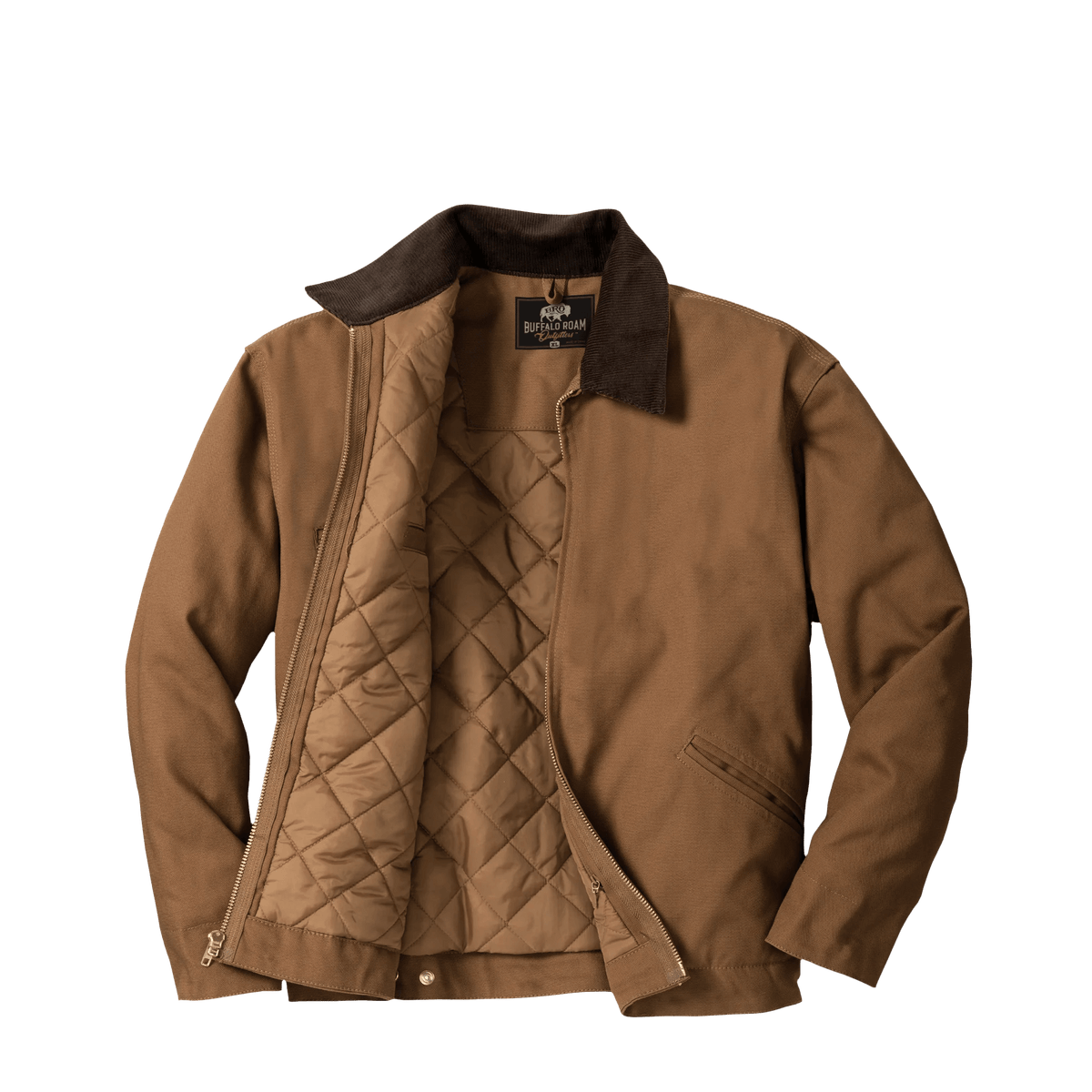 BRO Insulated Duck Work Jacket in Duck Brown – open front detail