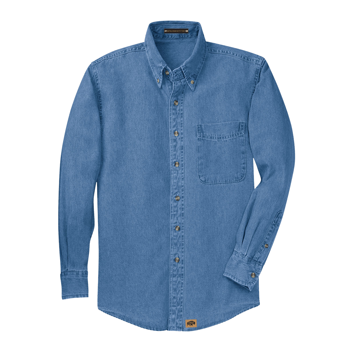 BRO Long Sleeve Faded Denim Work Shirt in Blue – front view