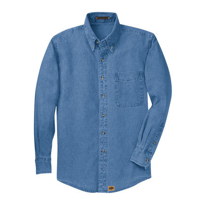 BRO Long Sleeve Faded Denim Work Shirt in Blue – front view