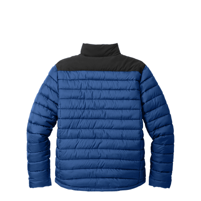 BRO Lightweight Insulated Puffer Jacket in True Blue and Deep Black – back view