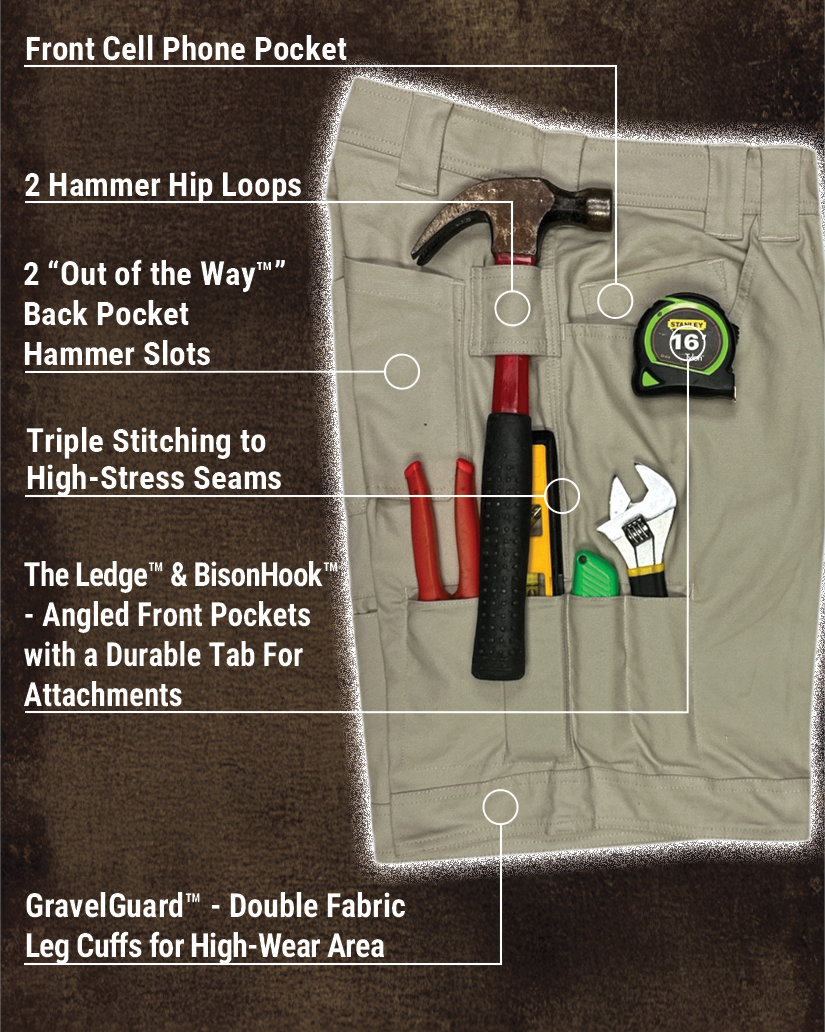 Professional wearing BRO TaskMaster 8 engineered workwear shorts on the jobsite