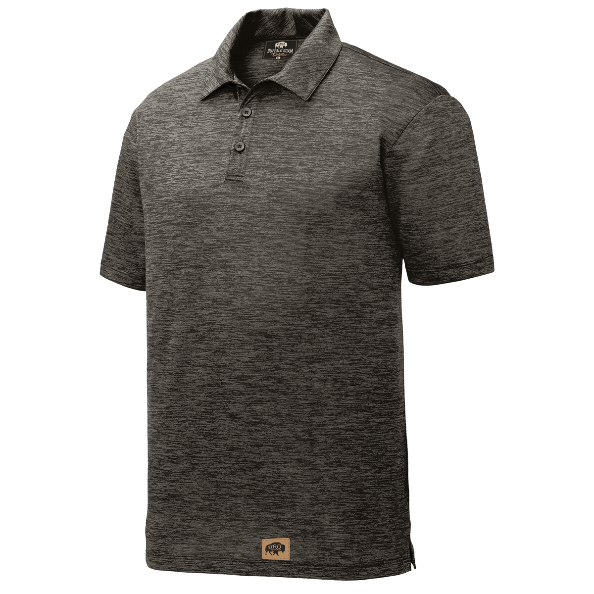 BRO Heathered Polo Shirt in Black Electric – three-quarter view