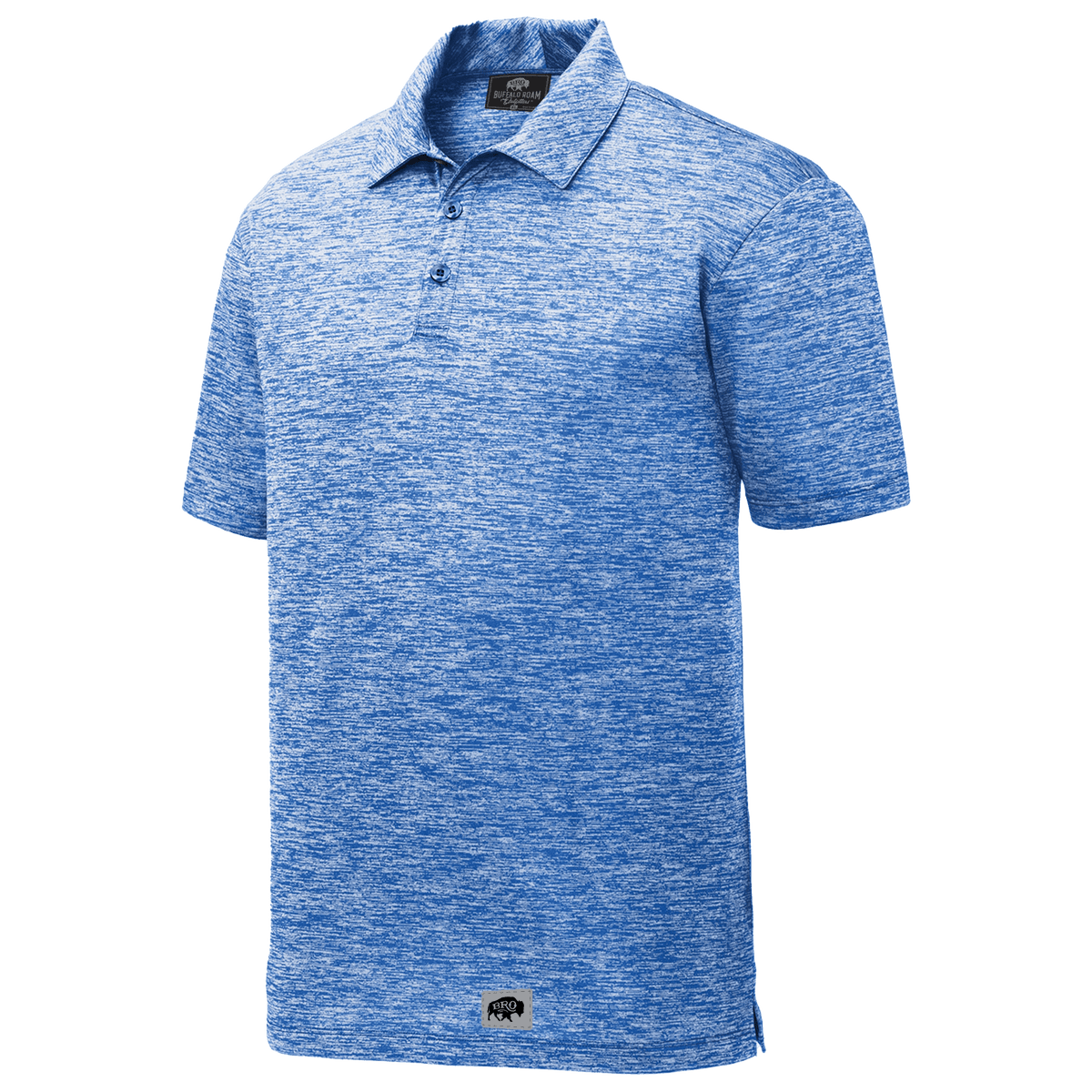 BRO Heathered Polo Shirt in Royal Blue – three-quarter view