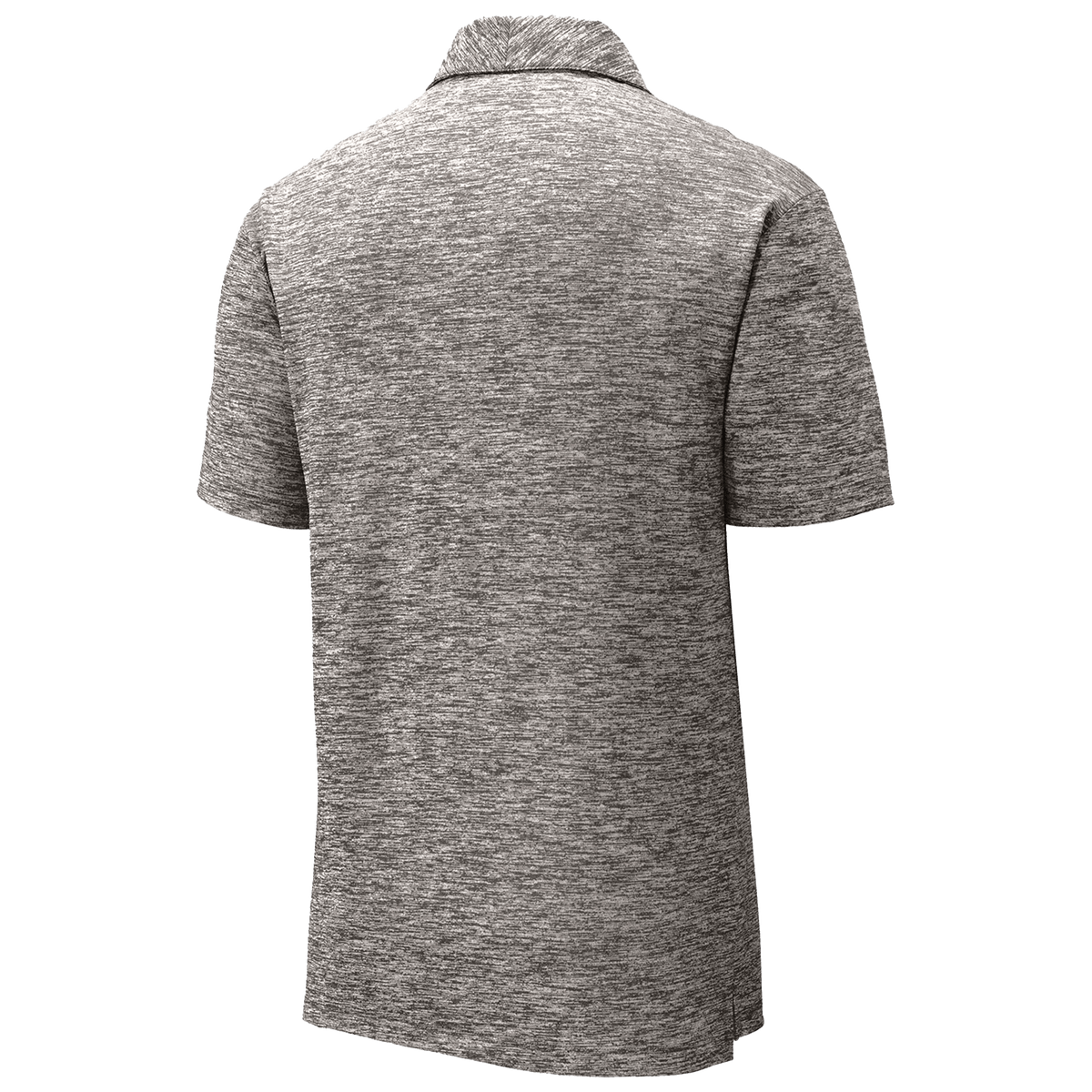 BRO Heathered Polo Shirt in Black – back three-quarter view