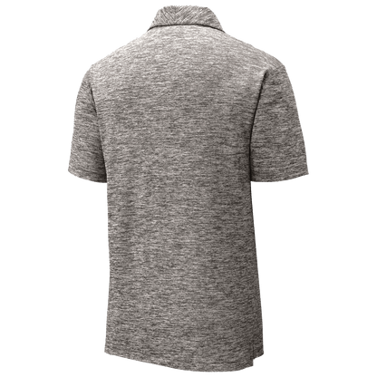 BRO Heathered Polo Shirt in Black – back three-quarter view