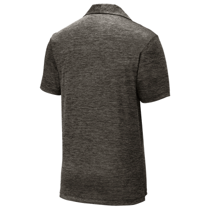 BRO Heathered Polo Shirt in Black Electric – back three-quarter view