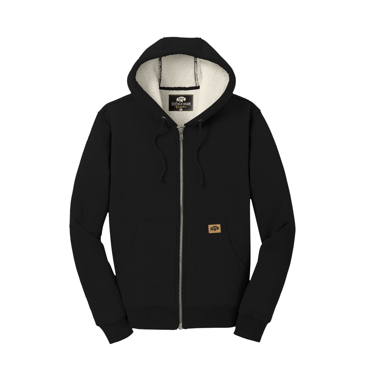 BRO Heavyweight Full-Zip Fleece Hoodie in Black – front view