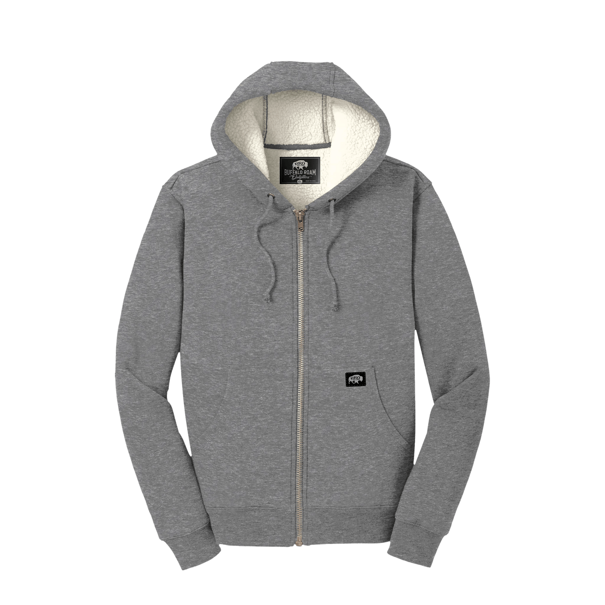 BRO Heavyweight Full-Zip Fleece Hoodie in Grey – front view