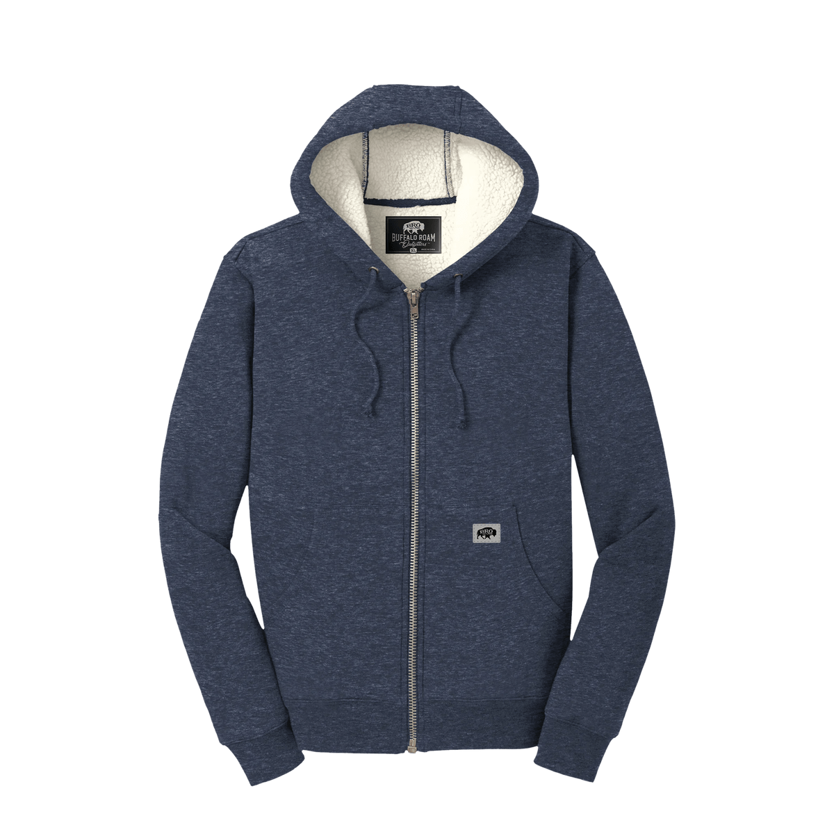BRO Heavyweight Full-Zip Fleece Hoodie in Navy – front view