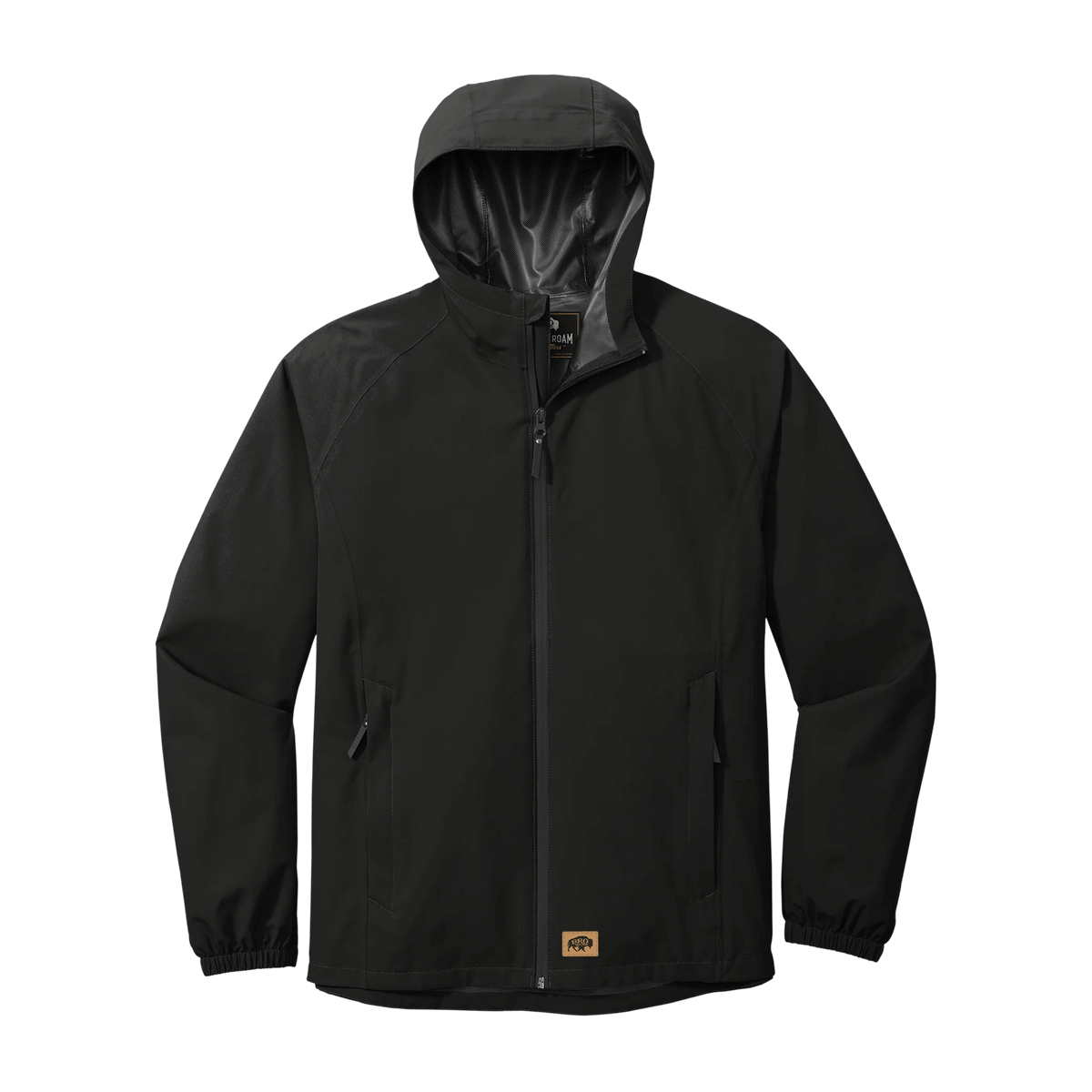 BRO Lightweight Waterproof Rain Jacket in Deep Black – front view