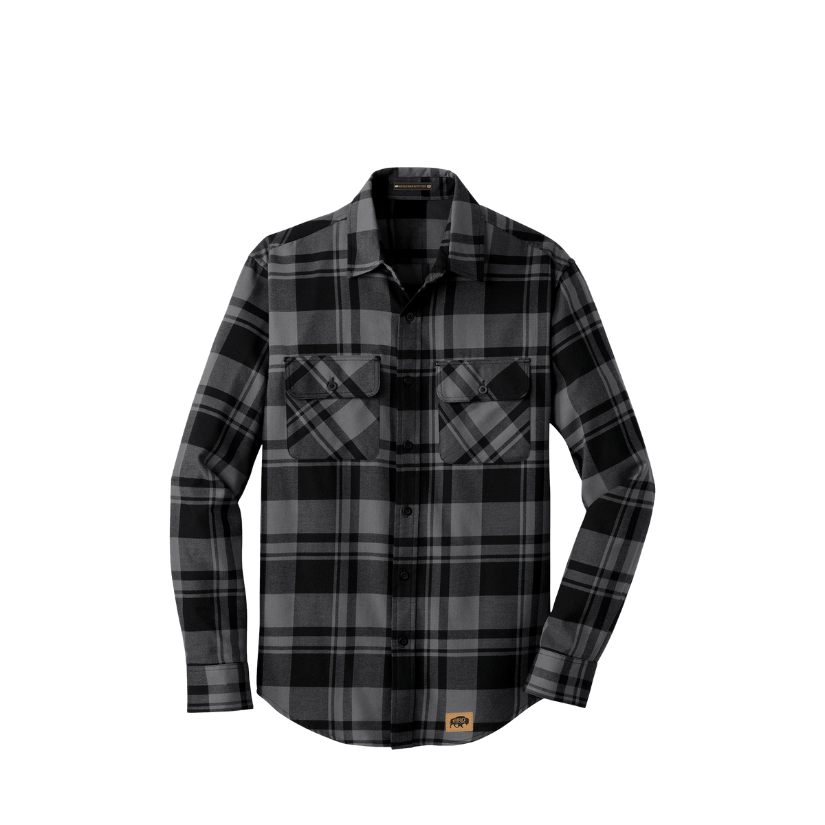 BRO Mixed Flannel Shirt in Black and Grey plaid – front view