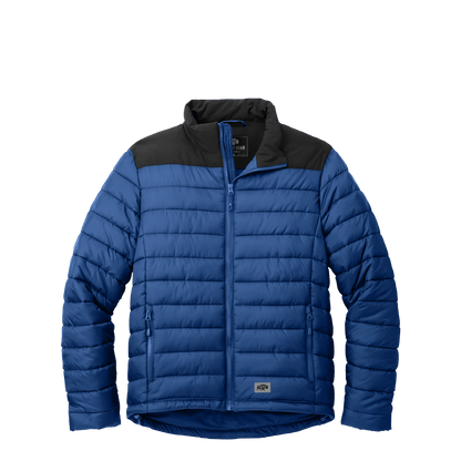 BRO Lightweight Insulated Puffer Jacket in True Blue and Deep Black – front view