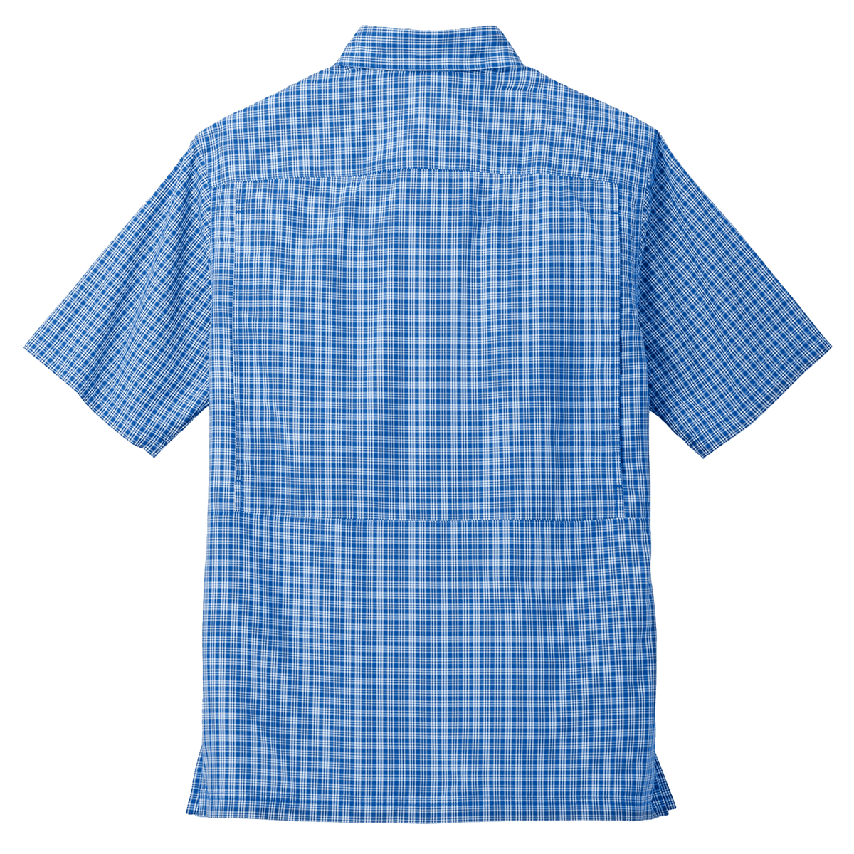 BRO Short Sleeve Daybreak UV Vented Shirt in Plaid Blue – back view