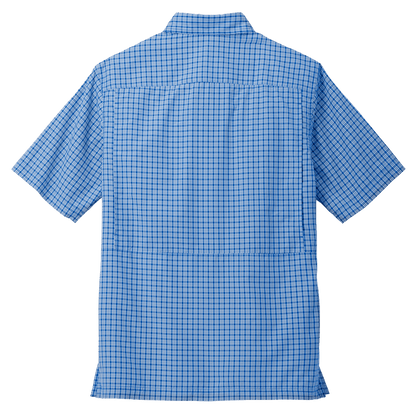 BRO Short Sleeve Daybreak UV Vented Shirt in Plaid Blue – back view