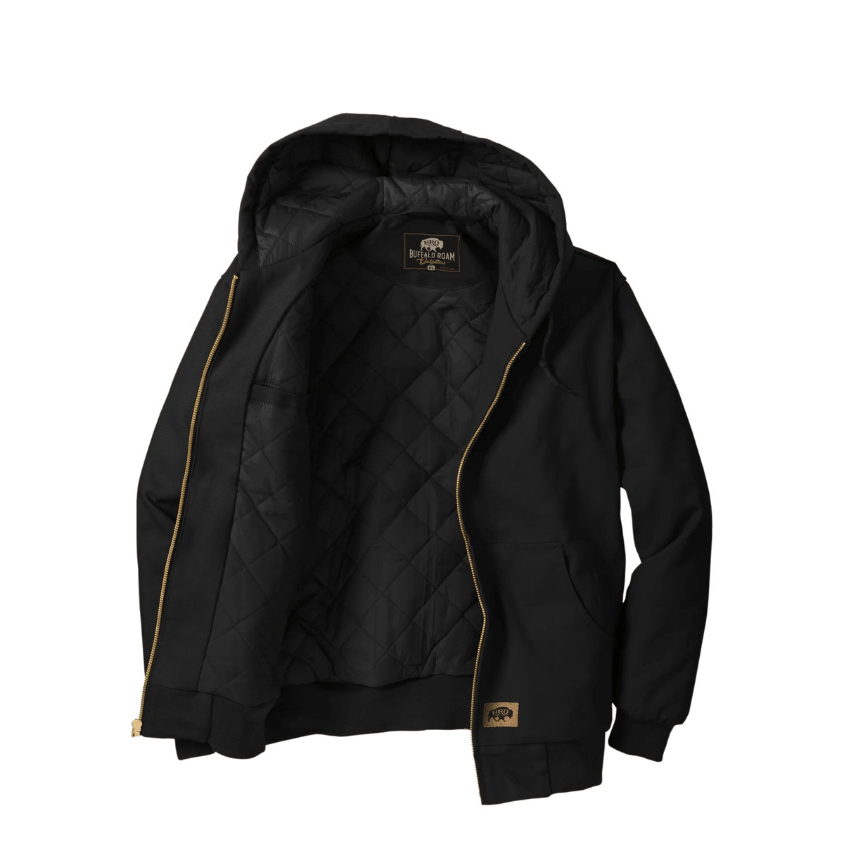 BRO Insulated Hooded Duck Work Jacket in Black – angled front view