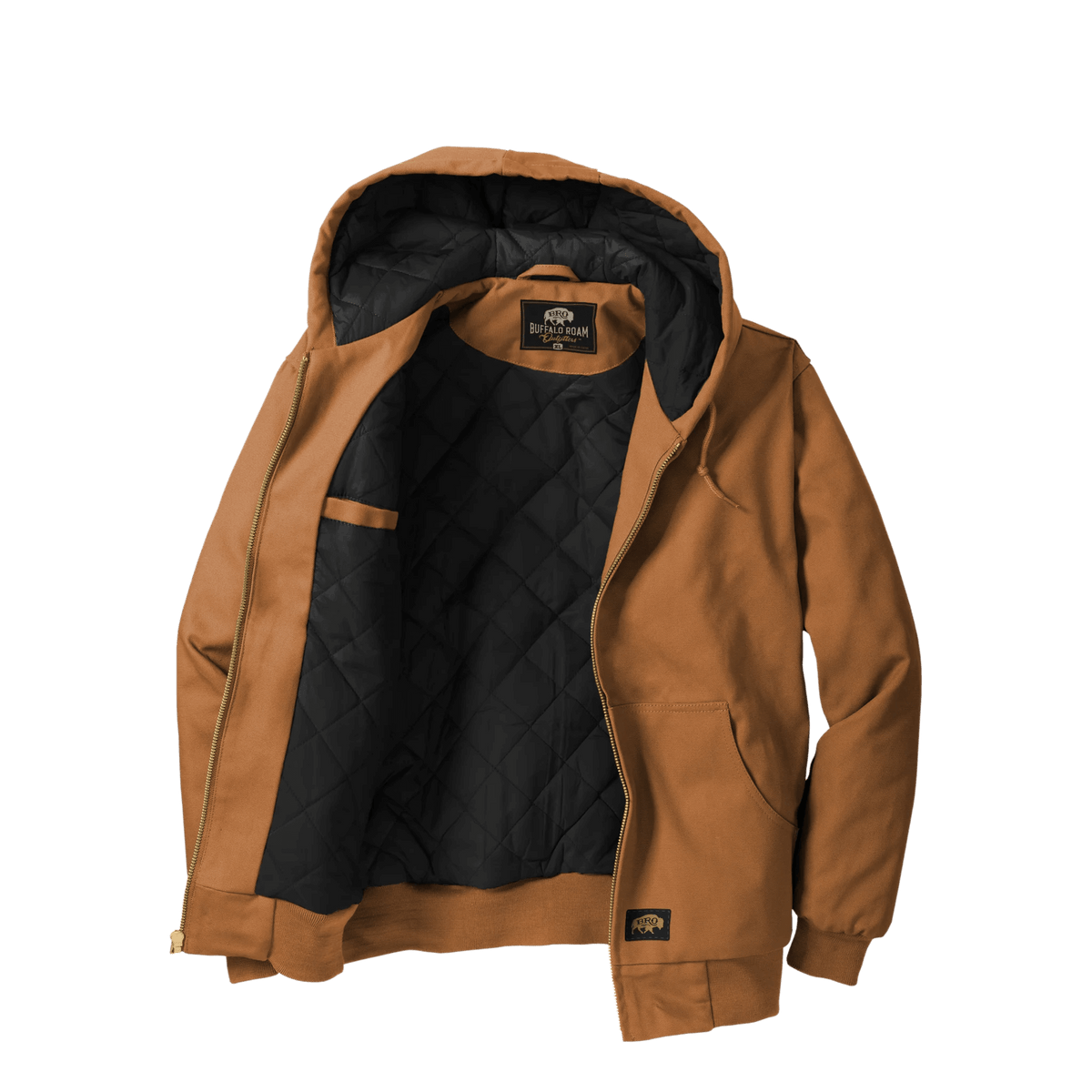 BRO Insulated Hooded Duck Work Jacket in Duck Brown – angled front view