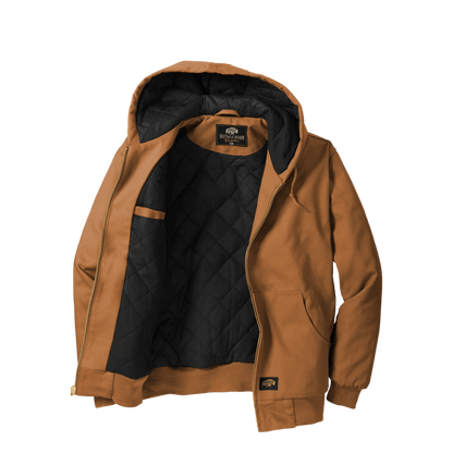 BRO Insulated Hooded Duck Work Jacket in Duck Brown – angled front view