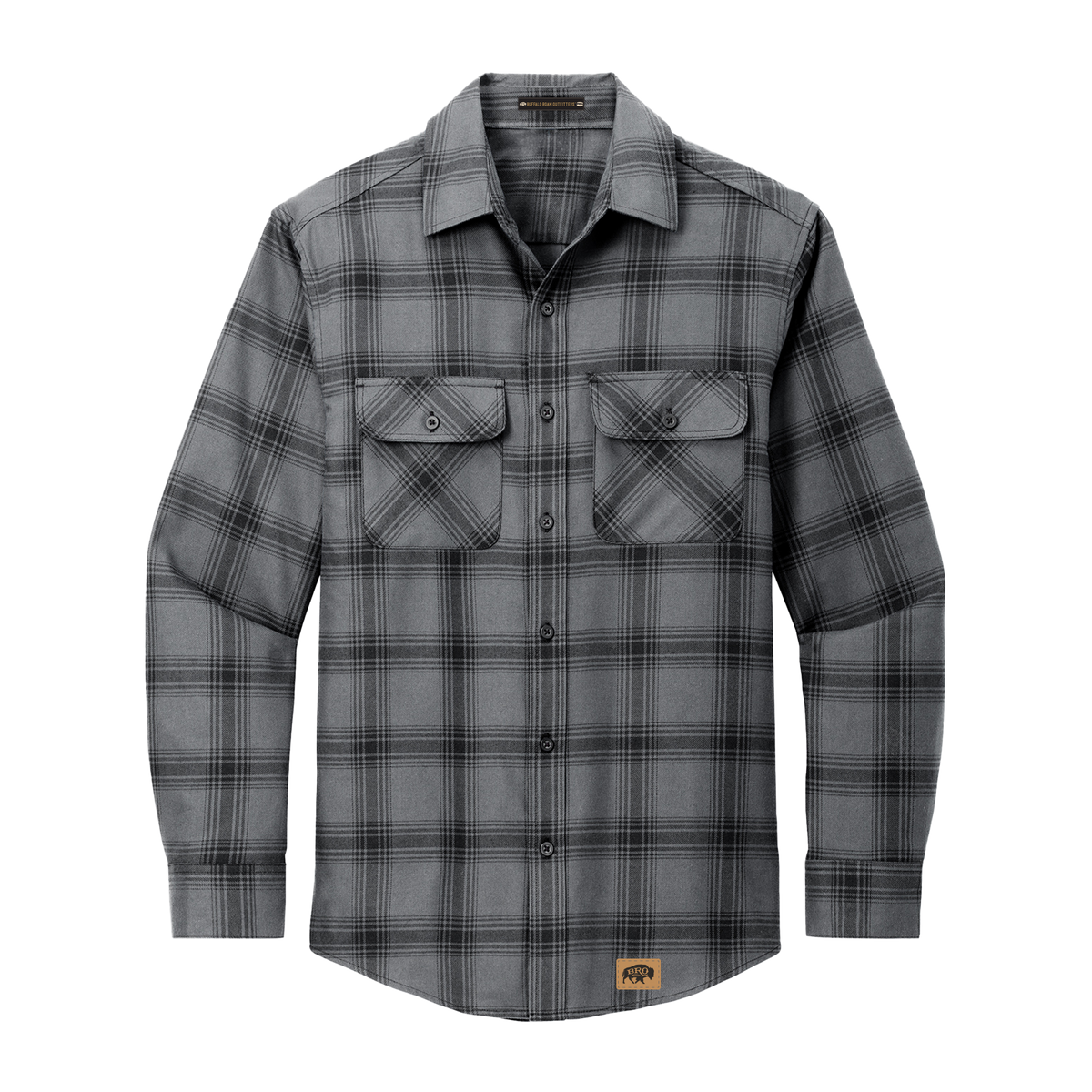 BRO Mixed Flannel Shirt in Grey and Black open plaid – front view