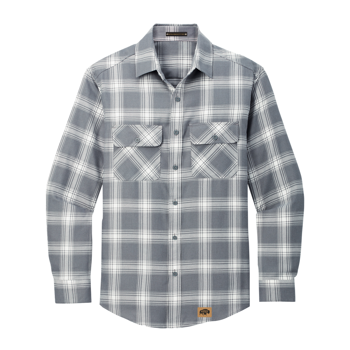 BRO Mixed Flannel Shirt in Grey and Cream open plaid – front view