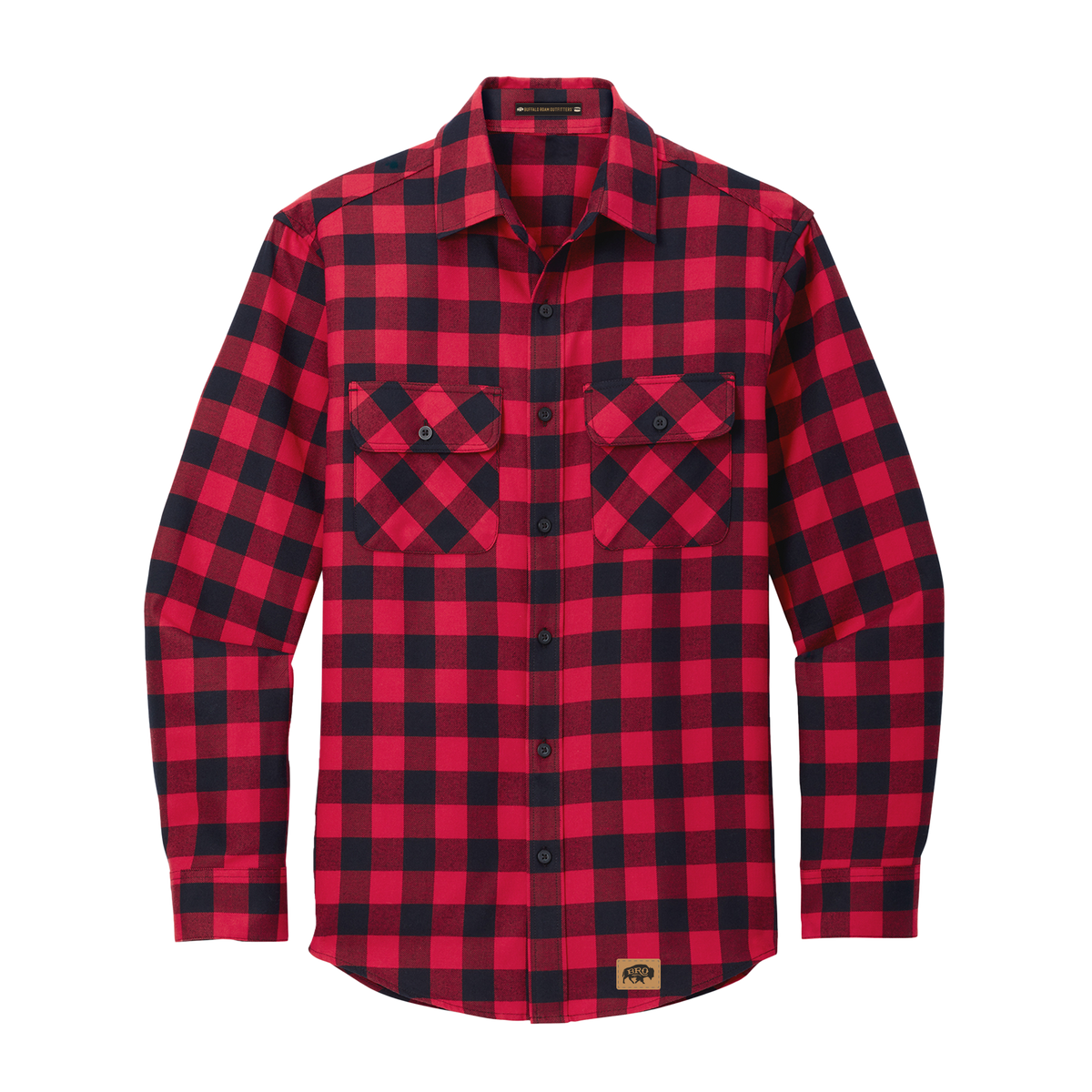 BRO Mixed Flannel Shirt in Red and Black buffalo check – front view