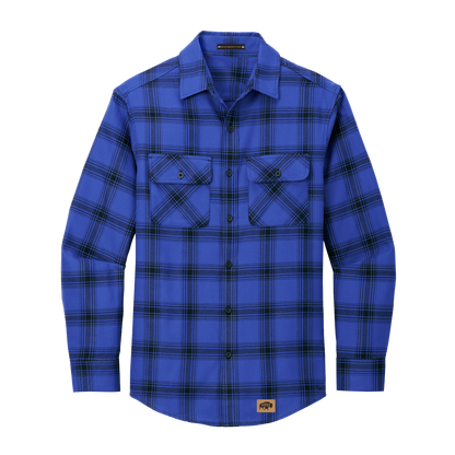BRO Mixed Flannel Shirt in Royal Blue and Black open plaid – front view